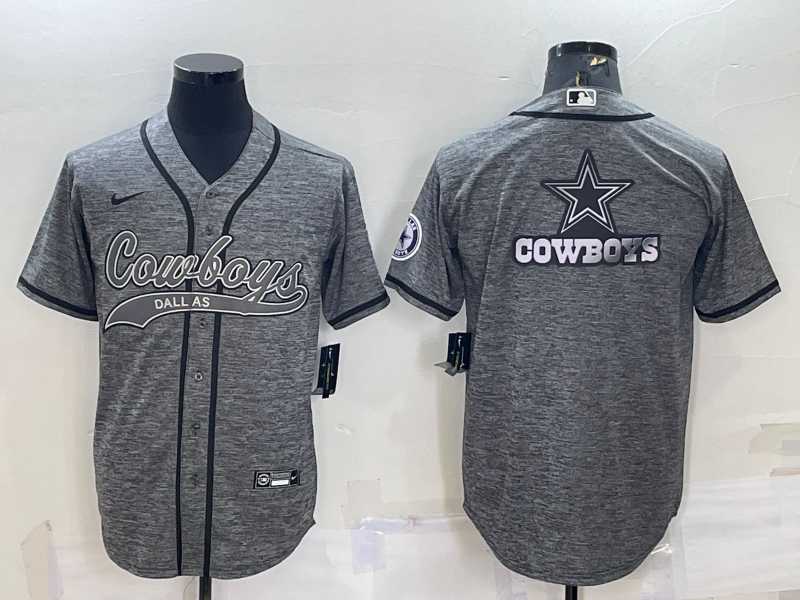 Men%27s Dallas Cowboys Grey Gridiron Team Big Logo Cool Base Stitched Baseball Jersey->denver broncos->NFL Jersey